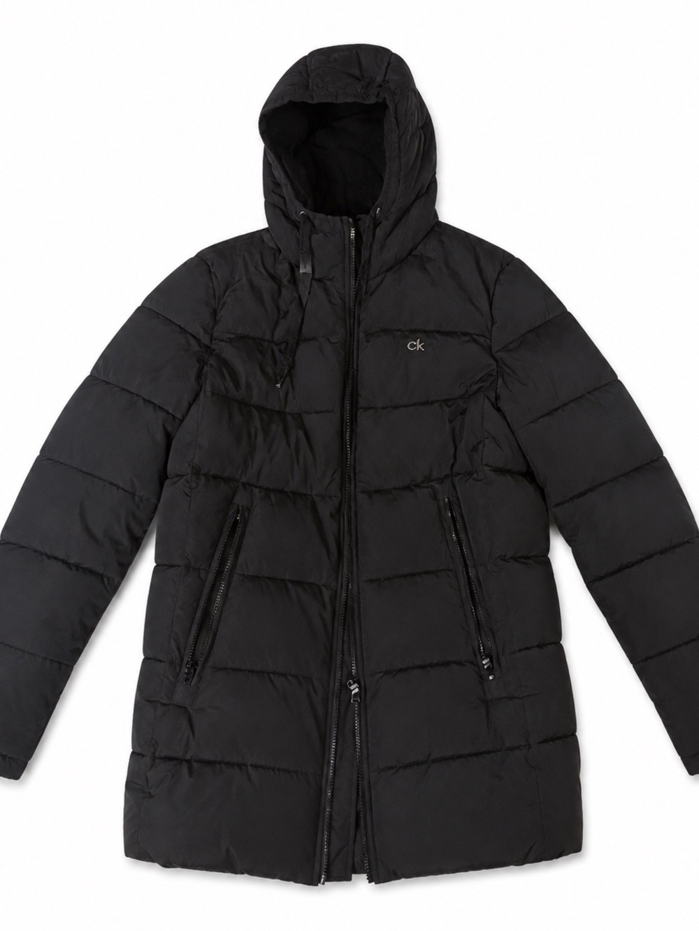 Calvin Klein Black Quilted Long Puffer Coat w/ Hood 0°F Warmth Factor